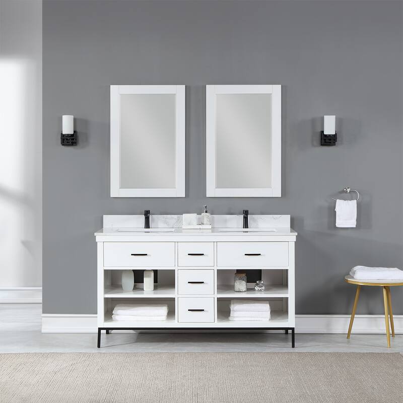 Altair Kesia Bathroom Vanity with Composite Stone Countertop with Mirror