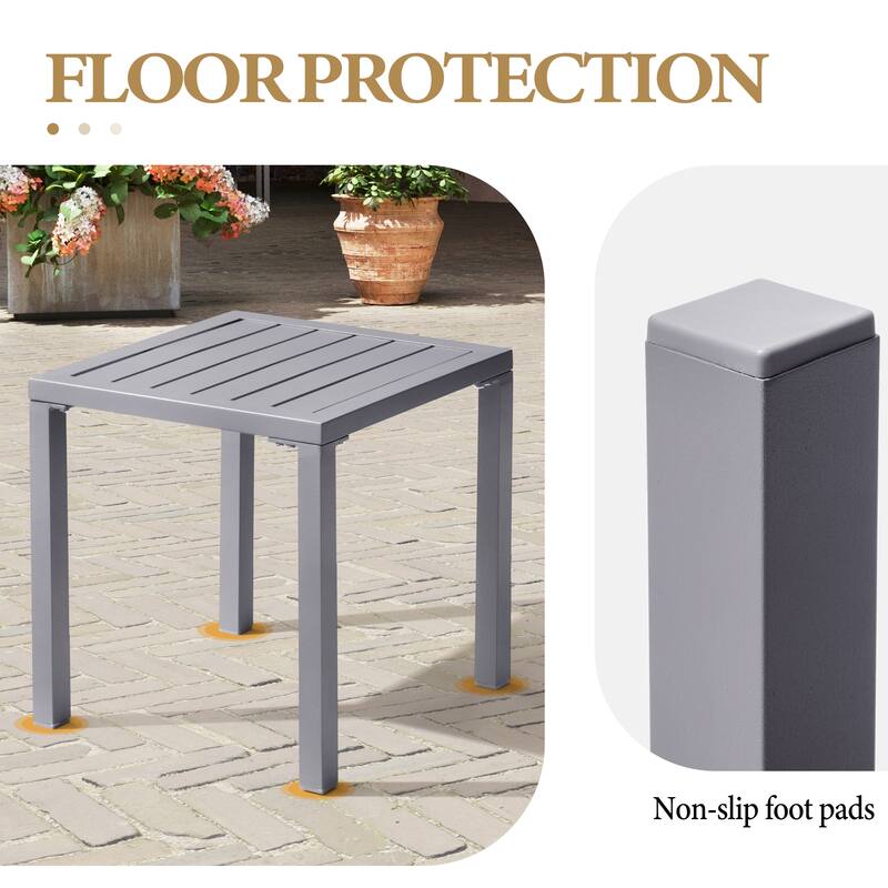 Outdoor Aluminum End Table Square Patio Side Table - 15.7" L x 15.7" W x 15.9" H