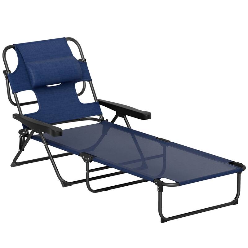 Outsunny Outdoor Chaise Lounge Chair with 4-level Reclining Back, Outdoor Tanning Chair with Reading Hole