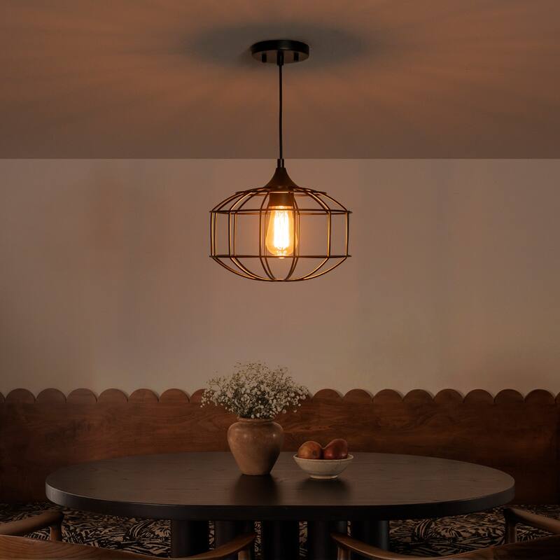Matte Black Industrial Wire Cage Pendant Light for Kitchen & Dining - Dia.11.22-in