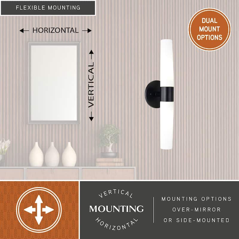 Elliot 2 Light LED Compatible Contemporary Bathroom Vanity Wall Sconce Fixture White Glass
