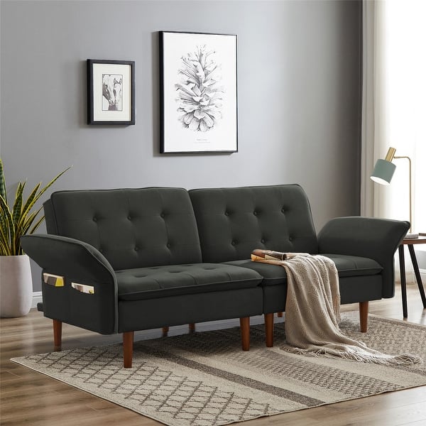 slide 2 of 43, Modern Solid Wood Frame Tufted Sofa Bed with Adjustable Armrest