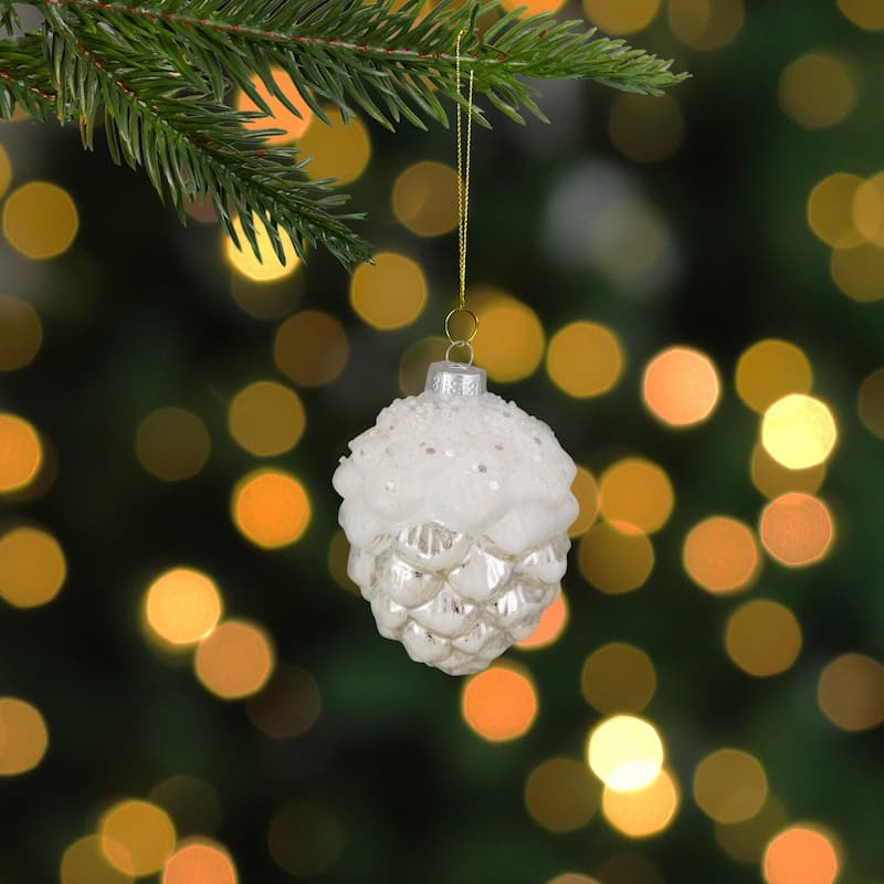 3.75" White Frosted Pine Cone Glass Christmas Ornament