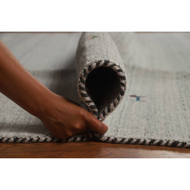 Hand Knotted Oriental 100% Wool Carpet Tribal Tribal Greys & Charcoal Gabbeh Area Rug - 9' 9'' X 8' 0''