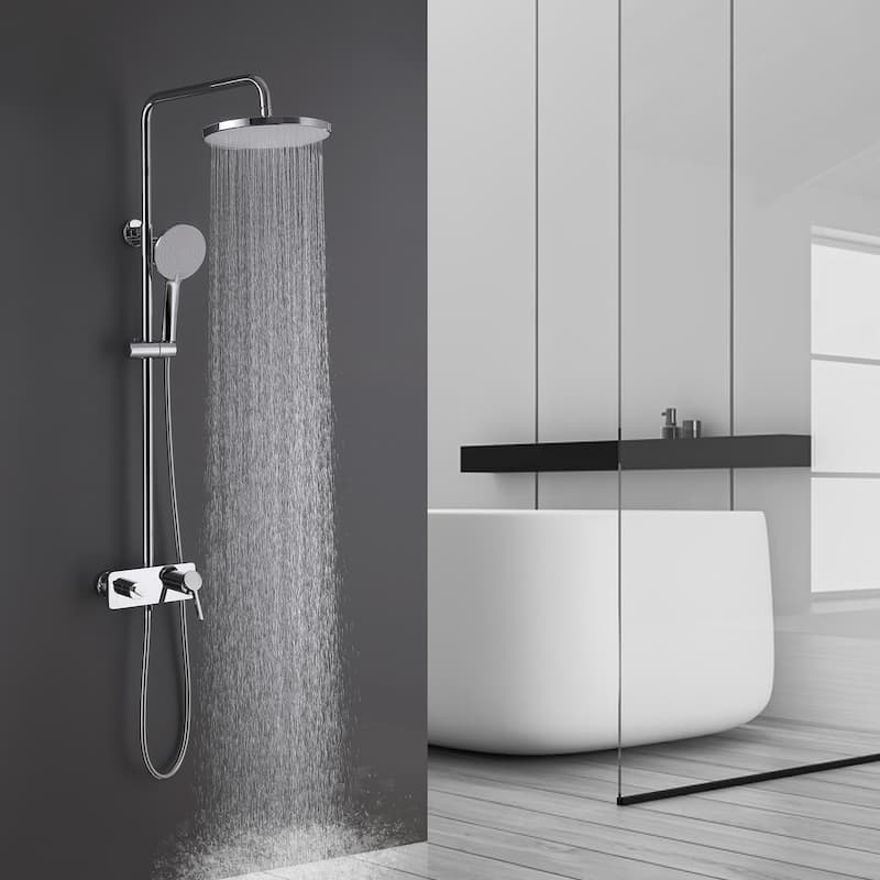 Exposed Pipe Tub and Shower Faucet with Hand Shower Brass Brass Wall Mount Complete Shower System with Tub Spout