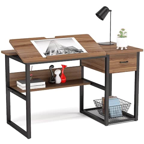 Drafting Table with Storage Drawer, Drawing Computer Desk Craft Table