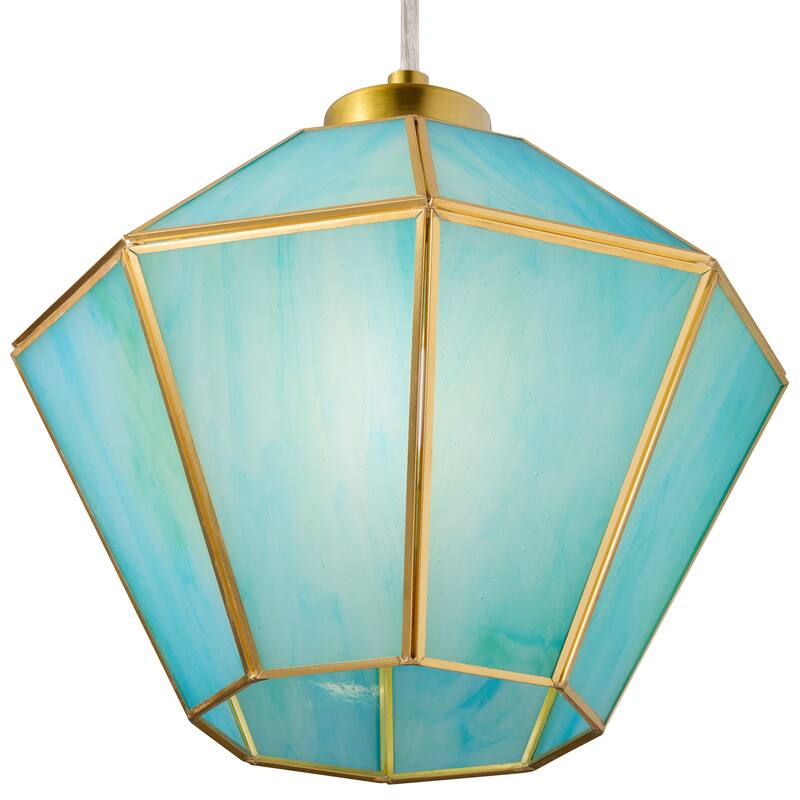 Margaux River of Goods Green Stained Glass and Metal 10-Inch Pendant Light with Adjustable Hanging Cord - 10" x 10" x 59"