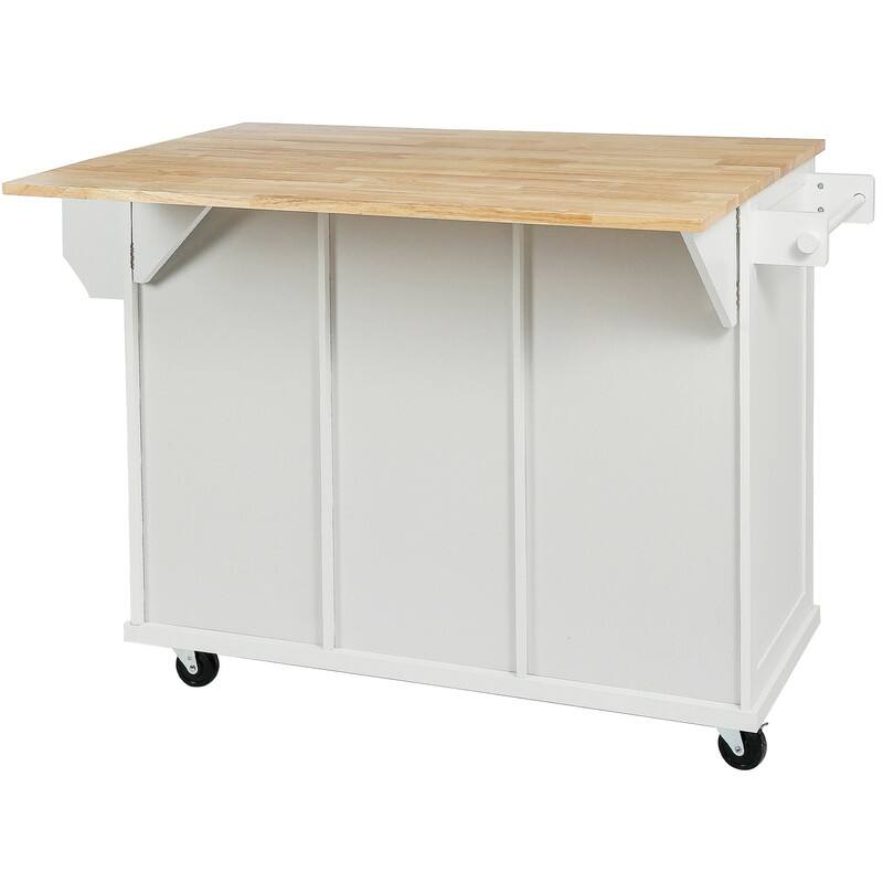 Rolling Kitchen Island Cart with Drop-Leaf Countertop, Kitchen Island on 5 Wheels with Cabinet and 3 Drawers for Dining Room