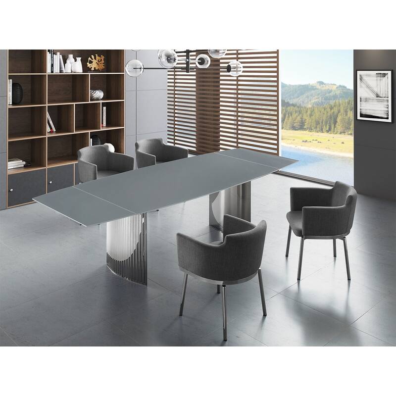 Allegra Manual Dining Table with Stainless Steel Base and Clear Top - Gray