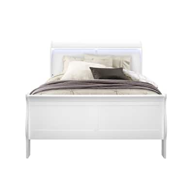 Full Size Solid Wood Sleigh Bed with LED Lighting and Modern Design聽