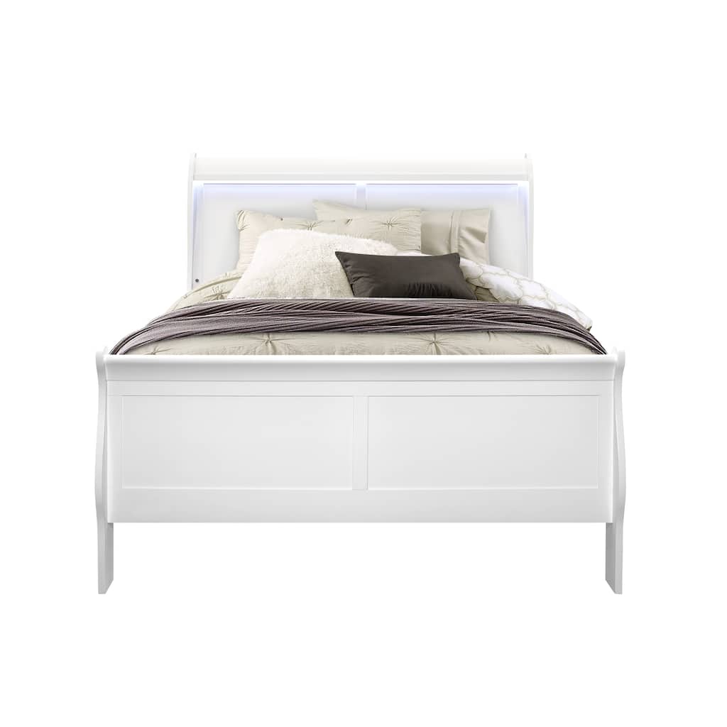 Full Size Solid Wood Sleigh Bed with LED Lighting and Modern Design聽