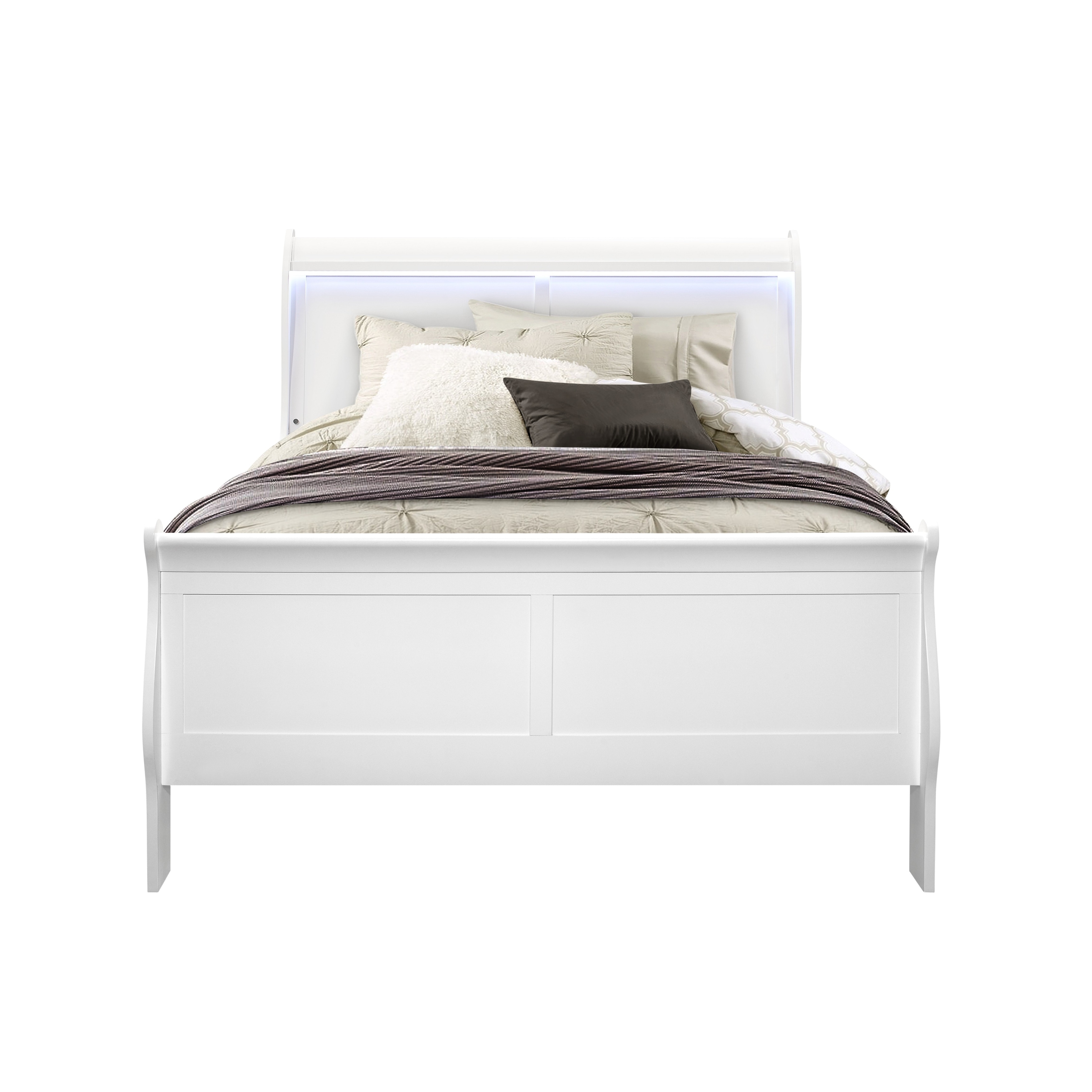 Full Size Solid Wood Sleigh Bed with LED Lighting and Modern Design聽