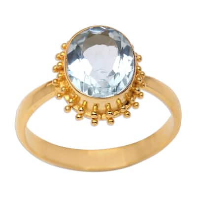 Novica Handmade Snowflake Surprise Gold-Plated Blue Topaz Single Stone Ring