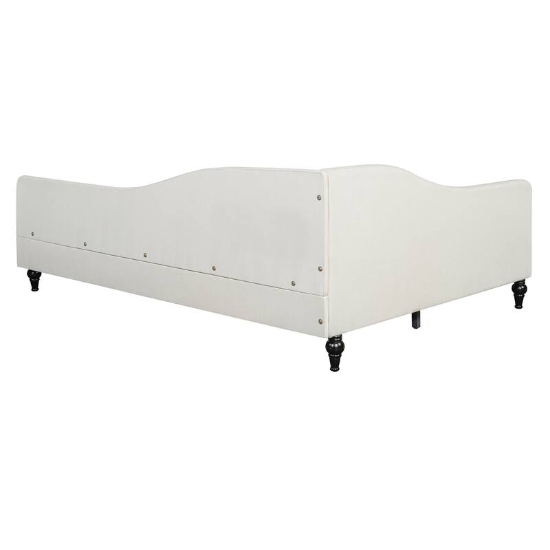 Modern L-Shaped Full Size Linen Daybed with Solid Wood Legs, Semi-Enclosed Design, Durable & Stylish Seating in Gray or Beige