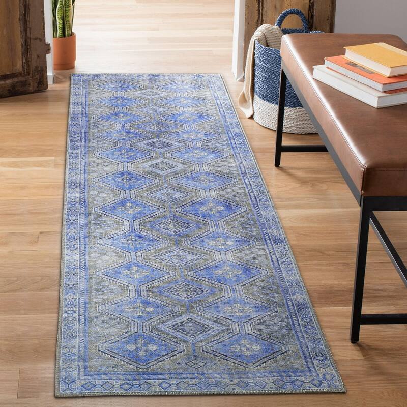 Superior Southwestern Geometric Diamonds Indoor Area Rug - 2'6" x 7'6" - Sapphire Blue