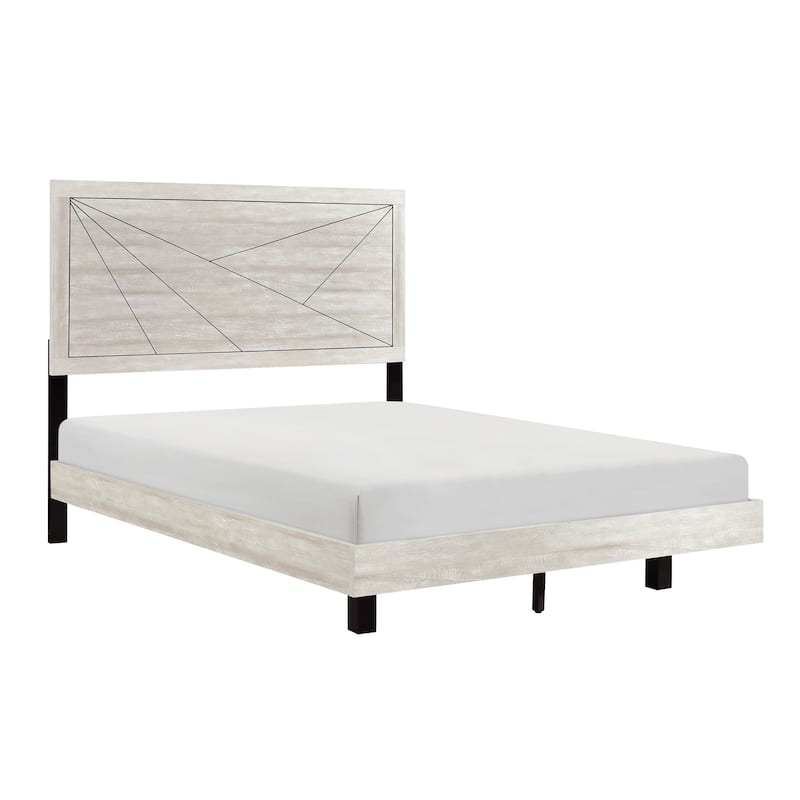 King Size Oak Panel Bed with Line Pattern Headboard and Contemporary Design