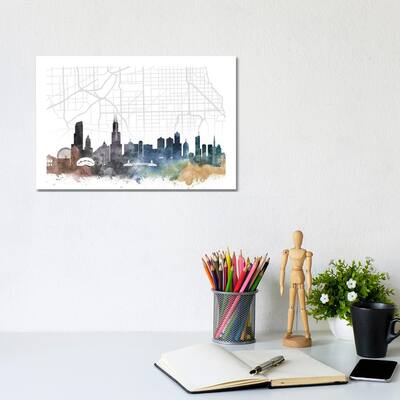 iCanvas "Chicago Skyline City Map" by WallDecorAddict Canvas Print