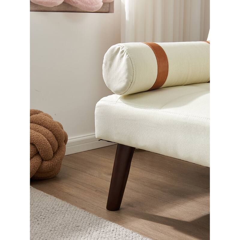 Convertible Sofa Bed Futon with Solid Wood Legs Linen Fabric