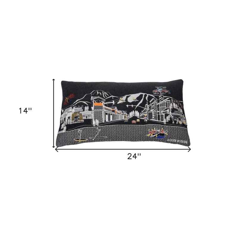 HomeRoots 25" Black Jackson Nighttime Skyline Lumbar Decorative Pillow