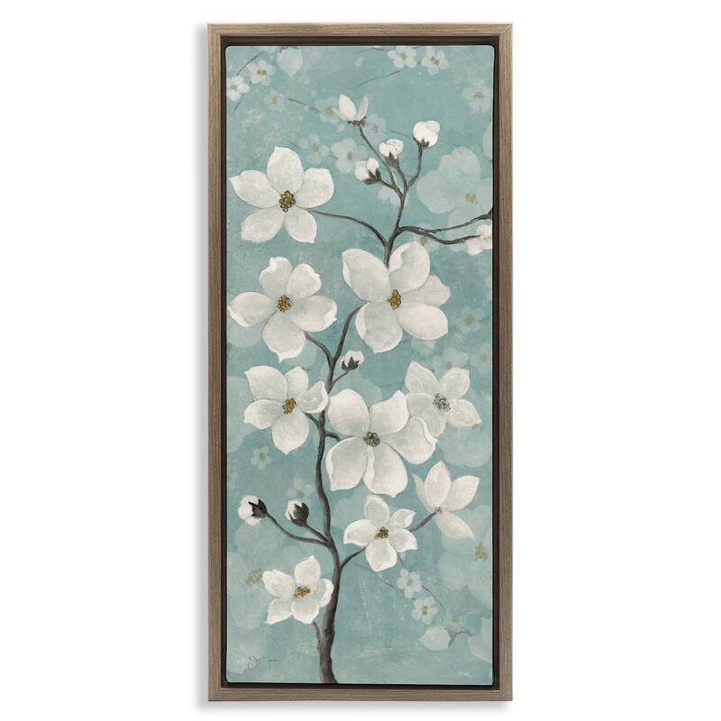 Stupell Apple Blossom on Green Framed Floater Canvas Wall Art Design By Janet Tava - 11 x 25 - Brown