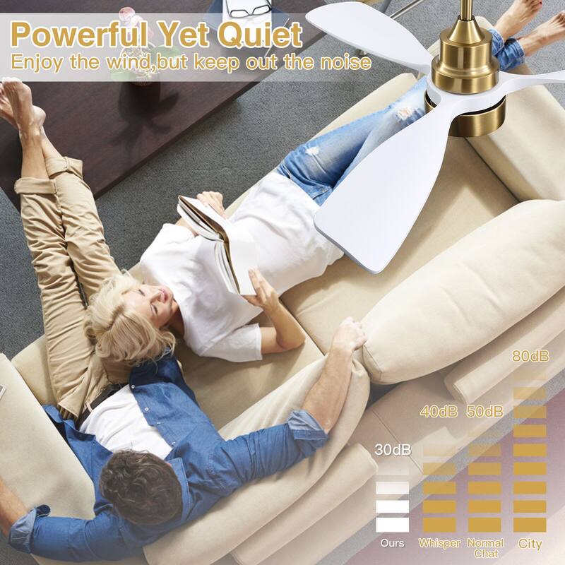 52"Solid Wood Ceiling Fan with Light Optional, 6-Speed Reversible DC Motor and Remote control,Smart Optional