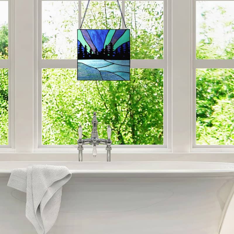 Whispering Pines River of Goods Stained Glass Window Pane in Blue