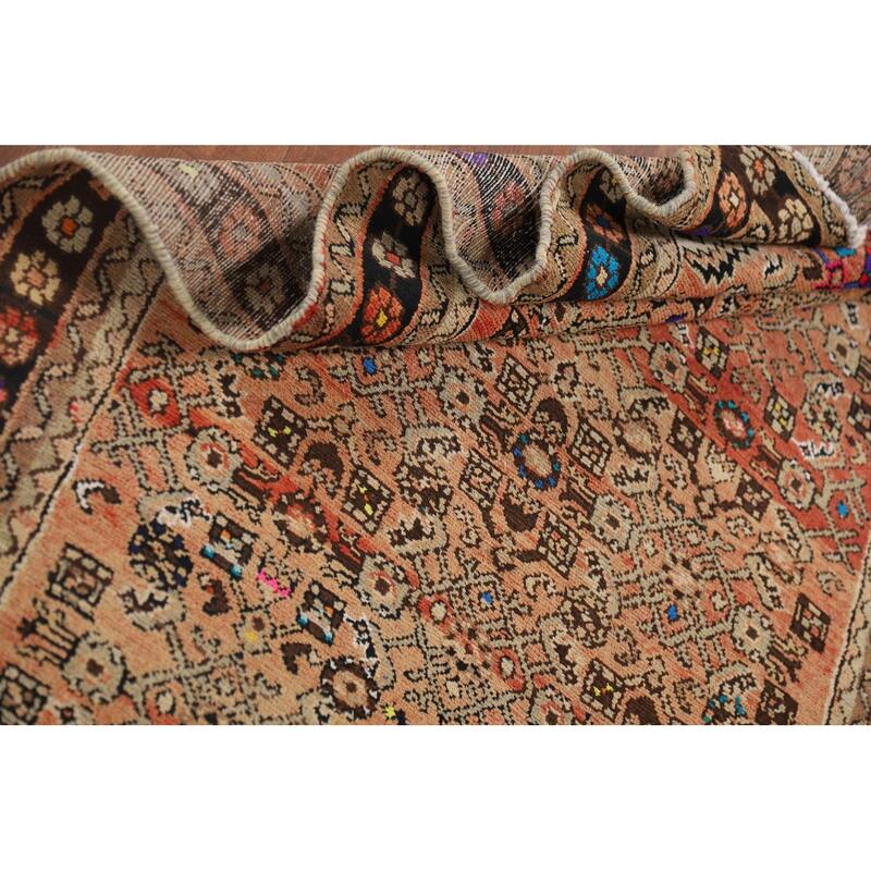 Hamedan Vintage Persian Runner Rug Handmade Orange Wool Carpet - 3'5" x 10'4"