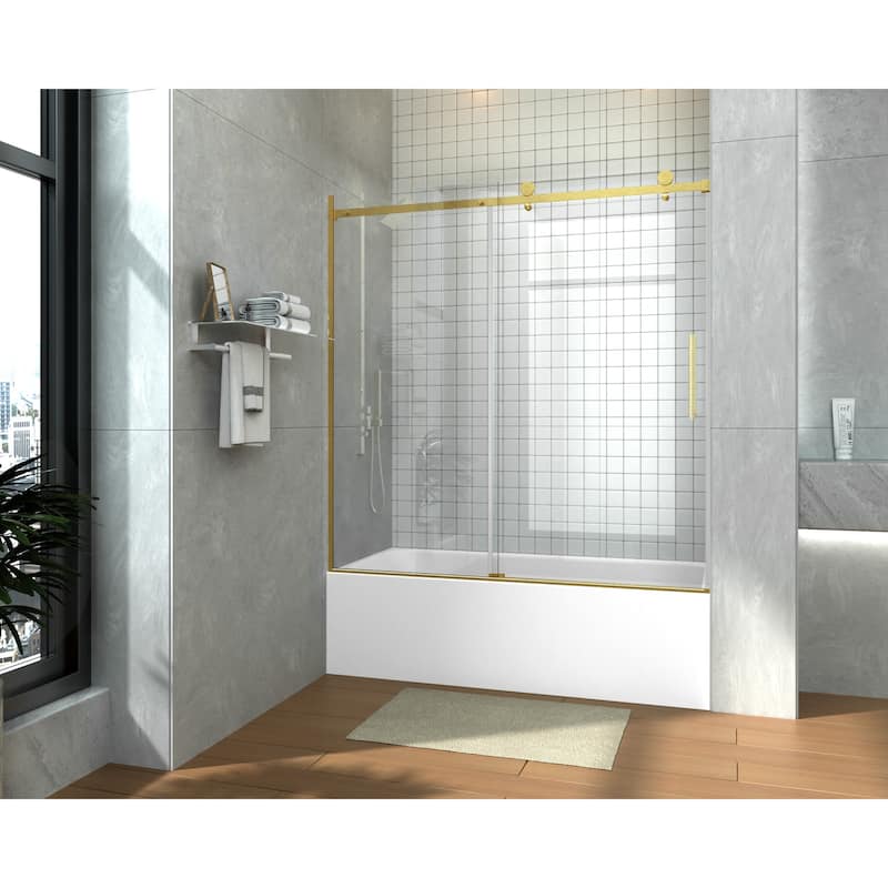 i-Homare 55 - 59 in.W x 60 in.H Sliding Frameless Tub Door Shower Door - Gold