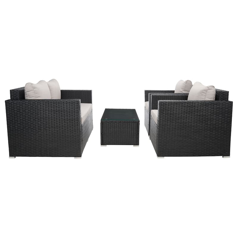 SAFAVIEH Outdoor Patio Furniture Natalee Wicker 4-Piece Conversation Set - 50W x 27D x 28H