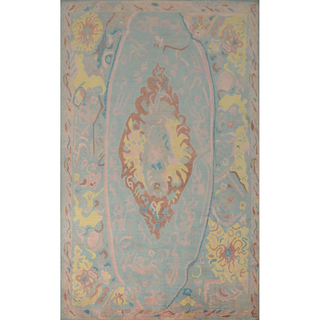 Hand Knotted Oriental 100% Wool Carpet Transitional Floral Navy Blue & Blues Oushak Area Rug - 17' 8'' X 12' 5''