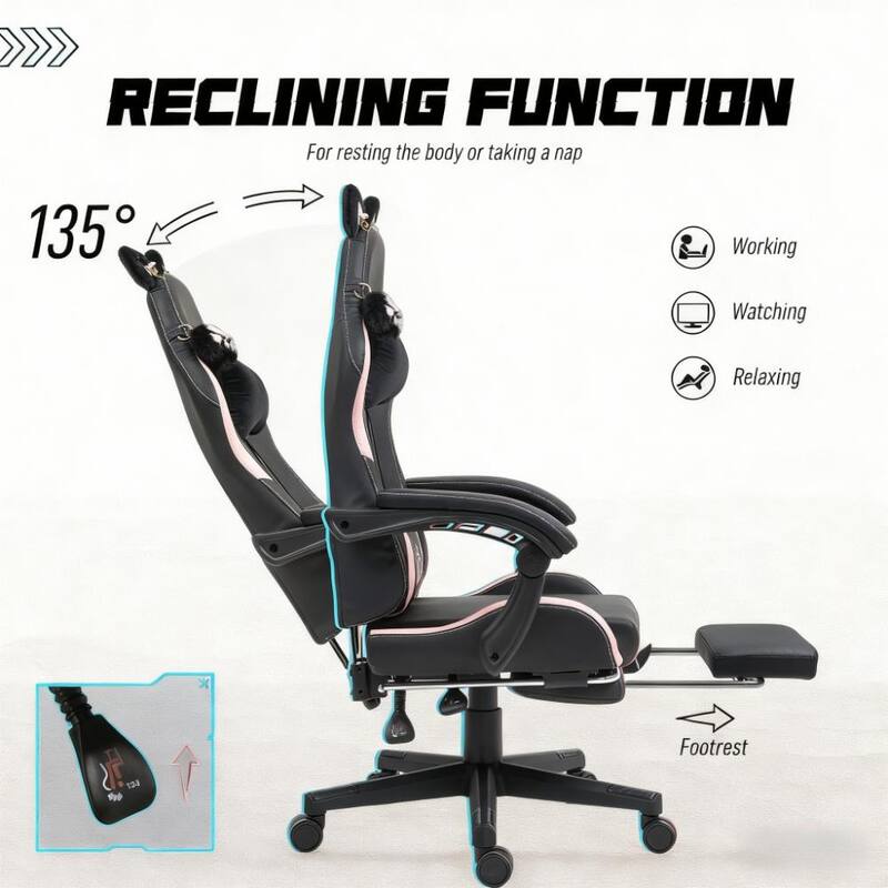 Faux Leather Gaming Chair with Footrest, Racing Gamer Chair, Headrest and Lumbar Support