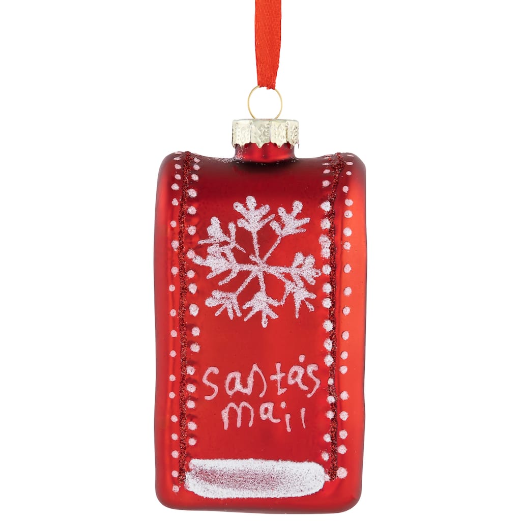 Santa's Mailbox Glass Christmas Ornament - 4" - Red