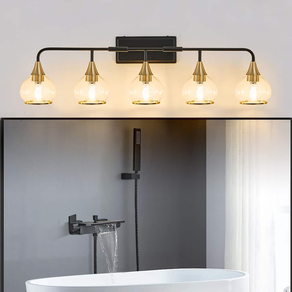 40" Modern 5-Light Vanity Wall Sconce, Light Fixture with Clear Glass Shades