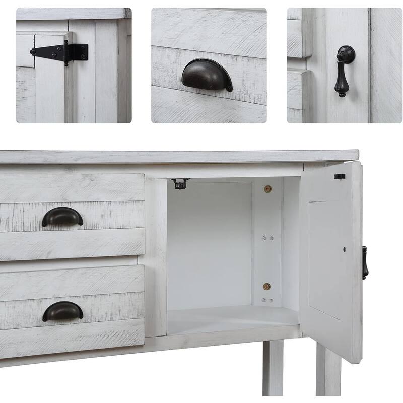 48 Inch Farmhouse Console Table, Farmhouse Entry Table with 2 Drawers and Cabinets, Solid Wood Sofa Table with Shelves
