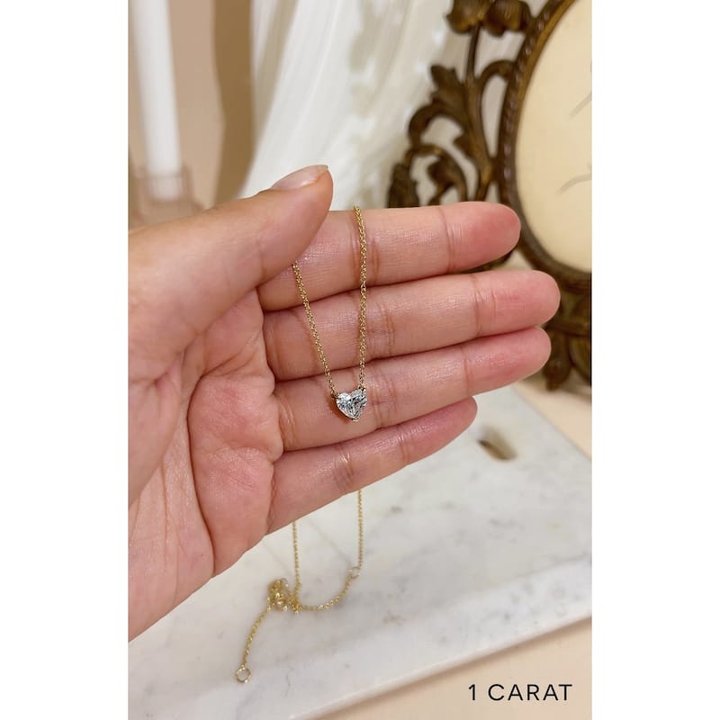 Kobelli 1, 2, or 3 Carats Heart Lab Grown Diamond Certified 14k Gold Solitaire Clover Necklace (EF/VS)