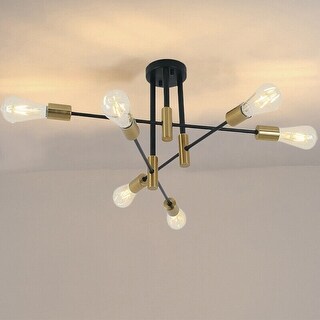 6-Light Modern Sputnik Linear Black Semi Flush Light - Bed Bath ...