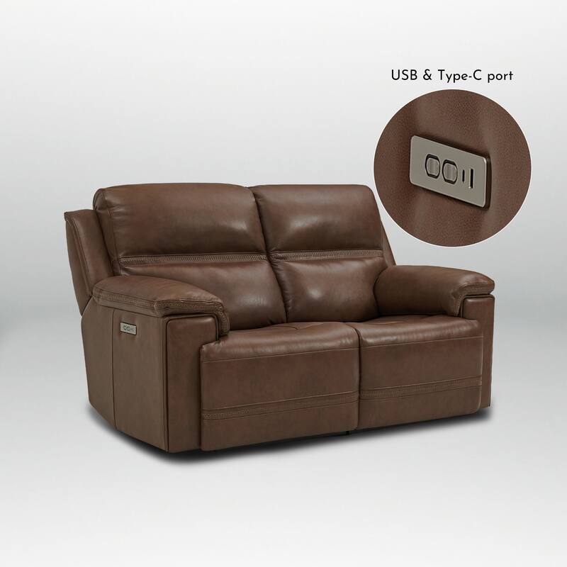 Genuine Leather Dual Power Reclining Loveseat with Zero Gravity, Adjustable Headrest, USB/Type-C