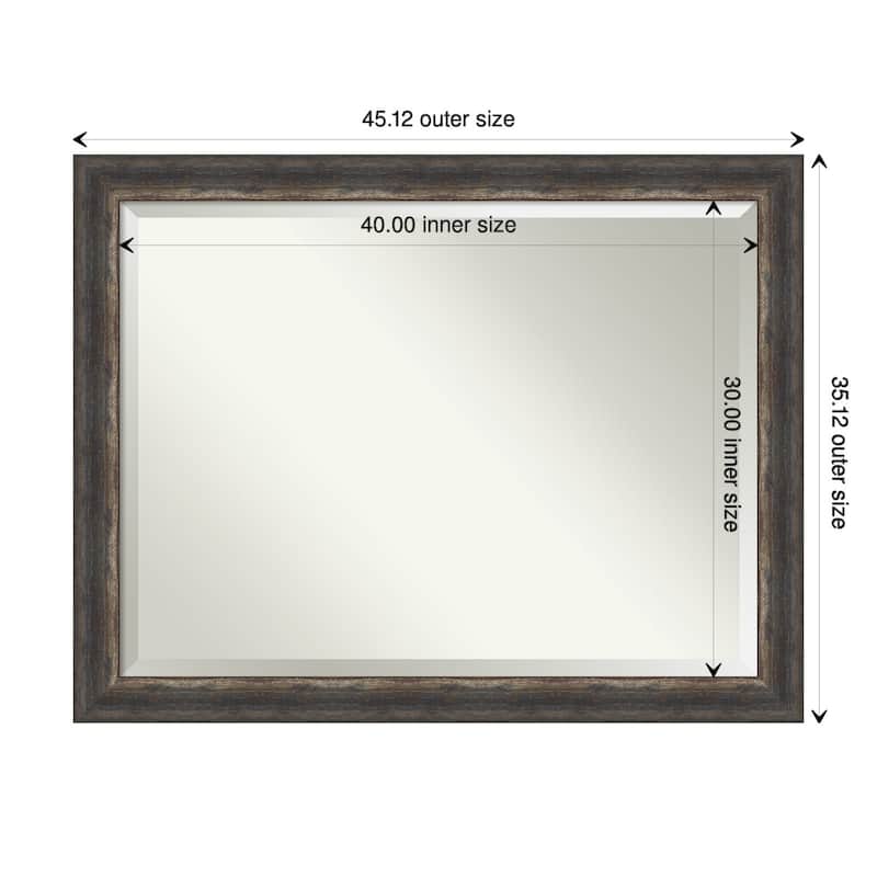 Beveled Wall Mirror - Bark Rustic Char Frame - 45 x 35-inch - Bark Rustic Char
