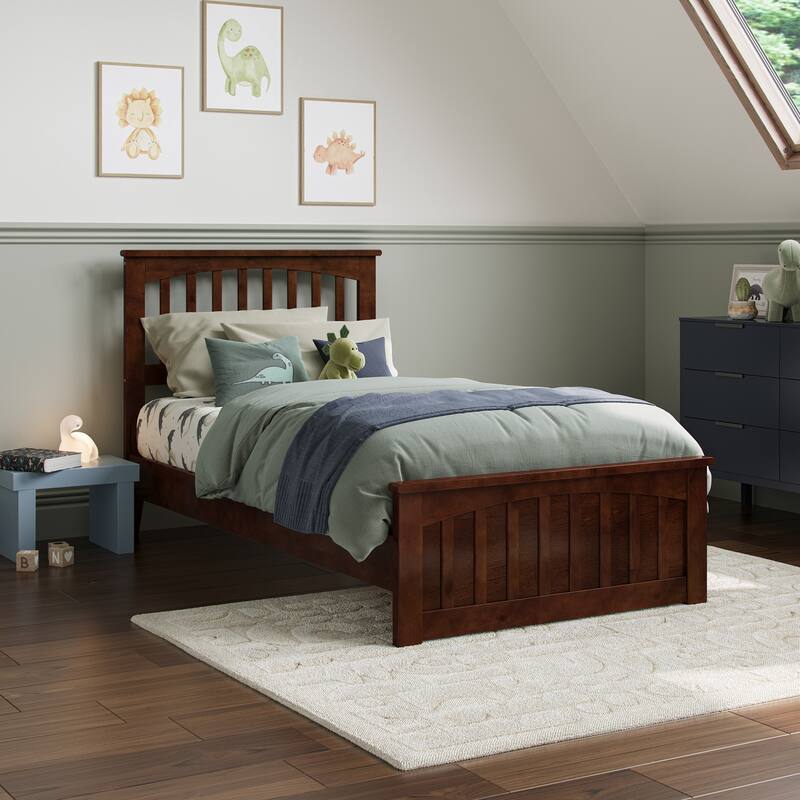 Becket Solid Wood Low Profile Platform Bed with Matching Footboard - Walnut - Twin