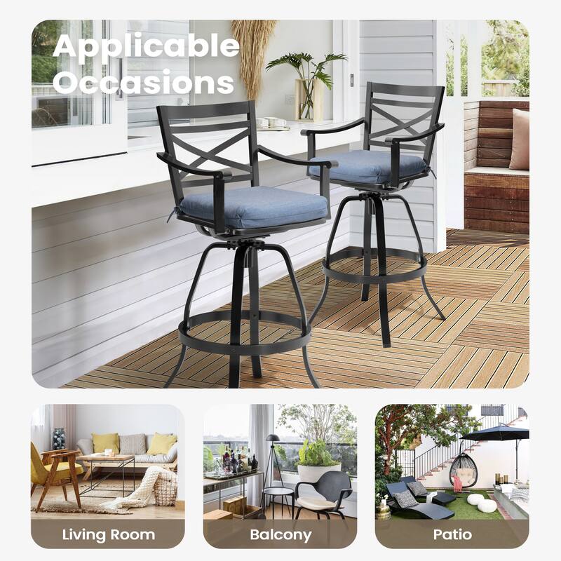 Pellebant Patio Outdoor Indoor Aluminum Swivel Bar Stools Dining Chairs with Sunbrella Cushion