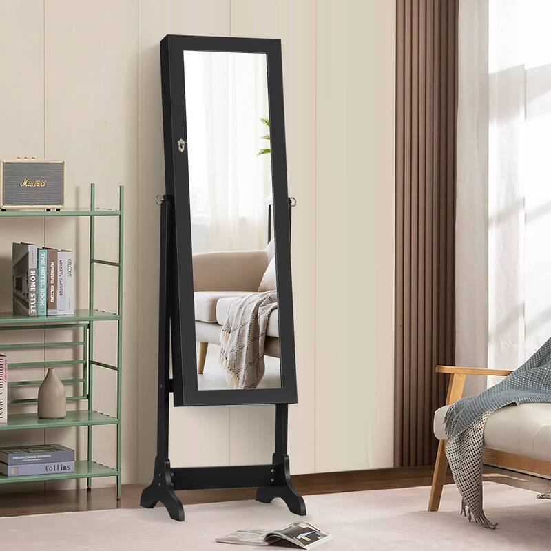 Mirrored Jewelry Storage Cabinet with Drawers and Hooks - 18" x 14.5" x 61.5"