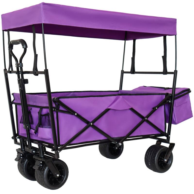 480lb Collapsible Wagon with Canopy - Lightweight Design with 7" All-Terrain Wheels, Purple