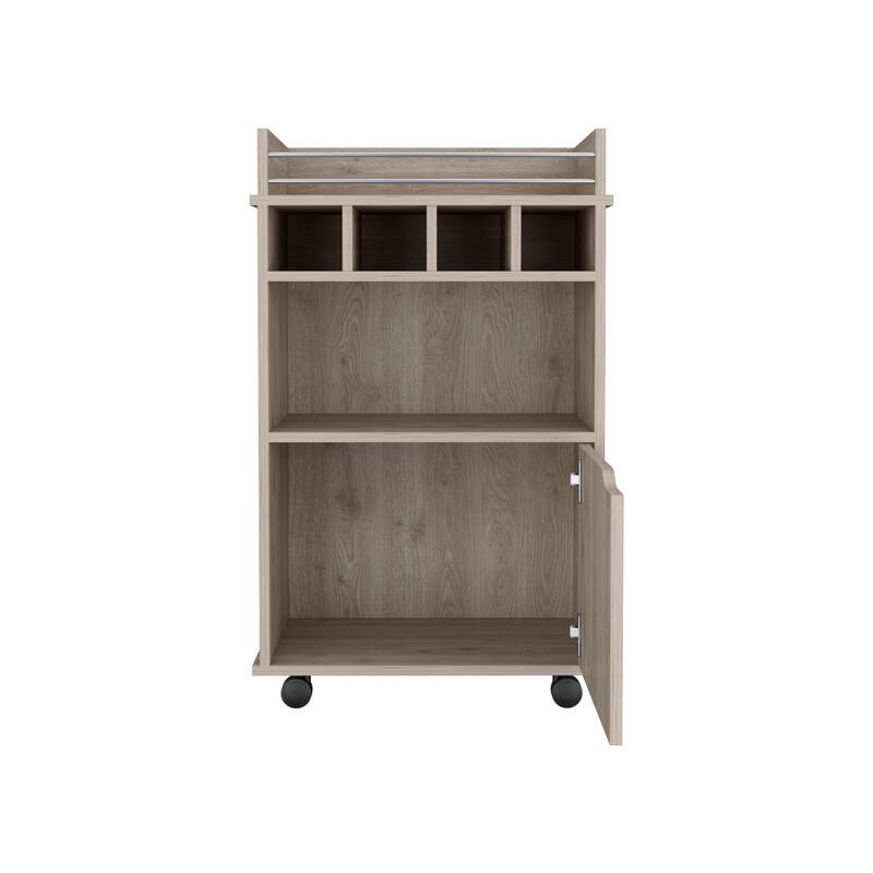DEPOT E-SHOP Sims 35" H Bar Cart with Two Shelves four Wine Cubbies and One Cabinet,Light Pine