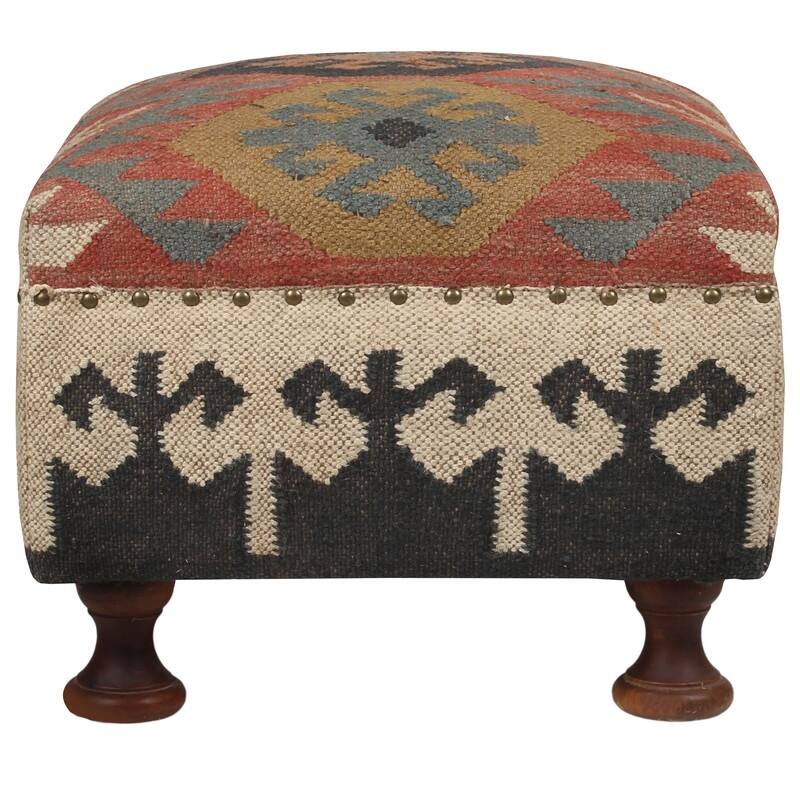 Handmade Indo Upholstered Footstool
