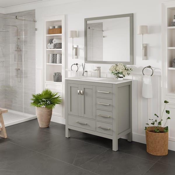 Eviva London 48 in. W x 18 in. D x 34 in. H Single Sink Freestanding Bath Vanity in Gray with White Carrara Quartz Top