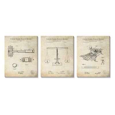 Stupell Vintage Courtroom Patents Judge Scale Gavel and Stenograph Canvas Wall Art - Brown