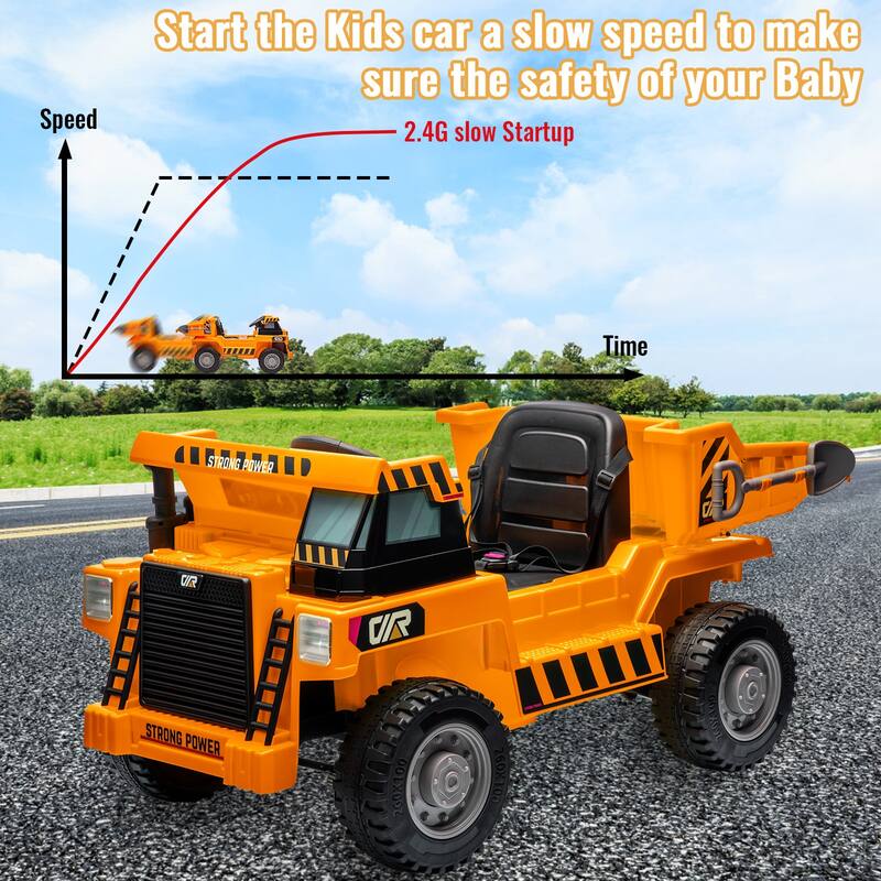 12V Electric Kids Ride-on Dump Truck Toy Car with Dumping Bed, Shovel