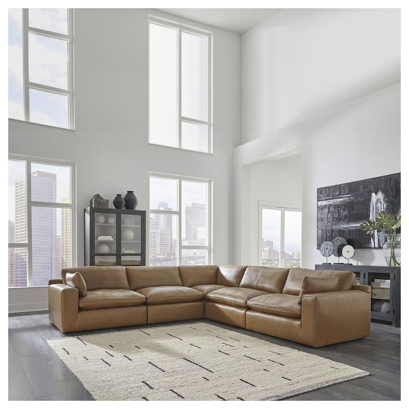 Signature Design by Ashley Emilia Medium Brown 5-Piece Sectional - 132"W x 132"D x 36"H - Brown - Symmetrical