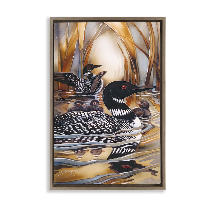 Stupell Loon Family Among Pond Ripples Framed Floater Canvas Wall Art Design By Jody Bergsma - 21 x 31 - Brown