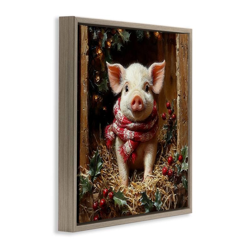Stupell Pig with Holiday Garlands Framed Floater Canvas Wall Art Design By Riley B